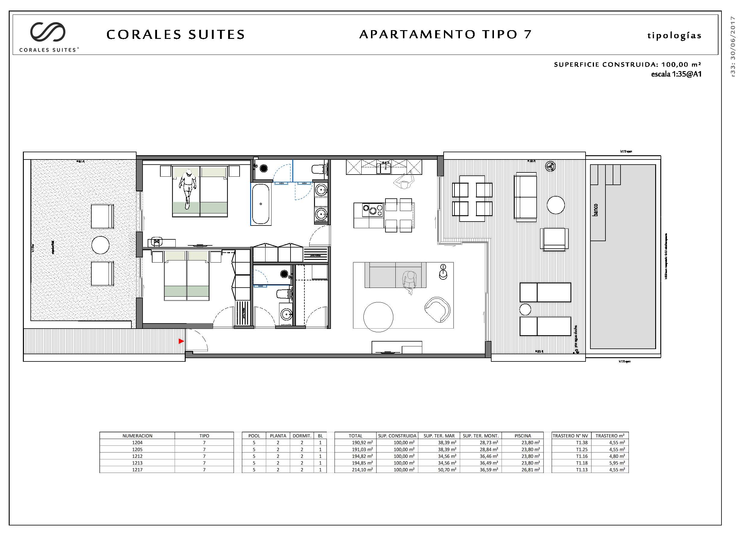 Apartment 1213, 1217, 1212, 1205, 1204 floor plan Corales Suites
