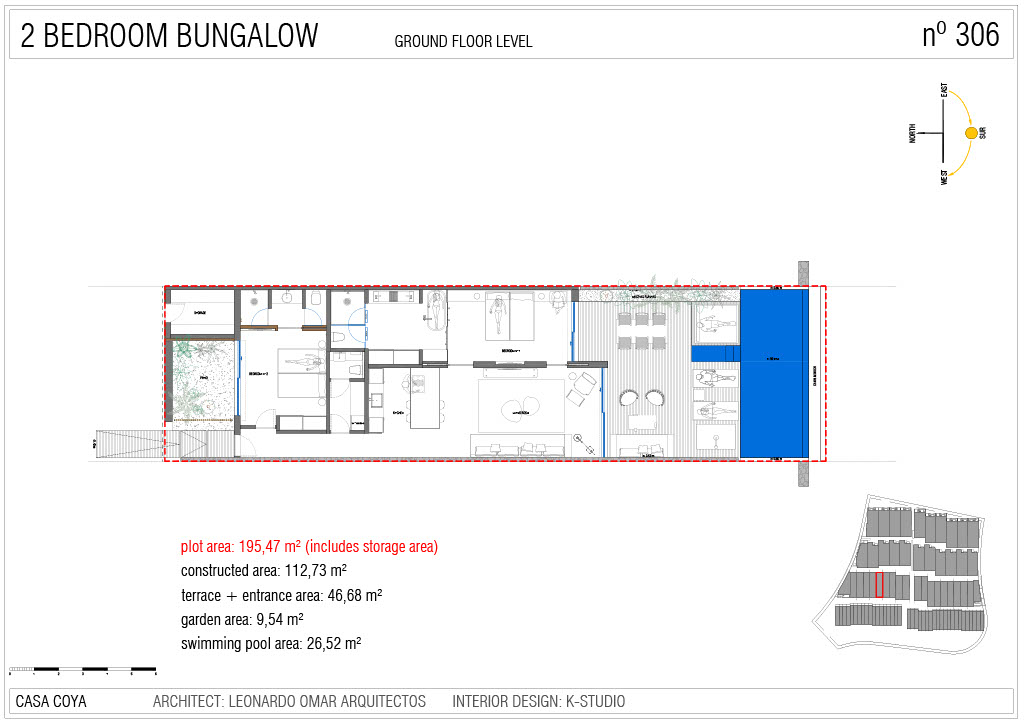 Apartment 306 layout showing kitchen, bedrooms, bathrooms and outdoor terrace.
