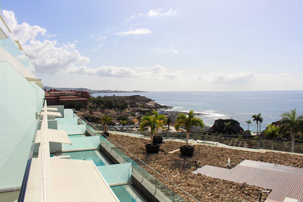 Spacious terrace with ocean view and direct access to the living room and kitchen in Royal Hideaway Corales Suites apartment 1308.
