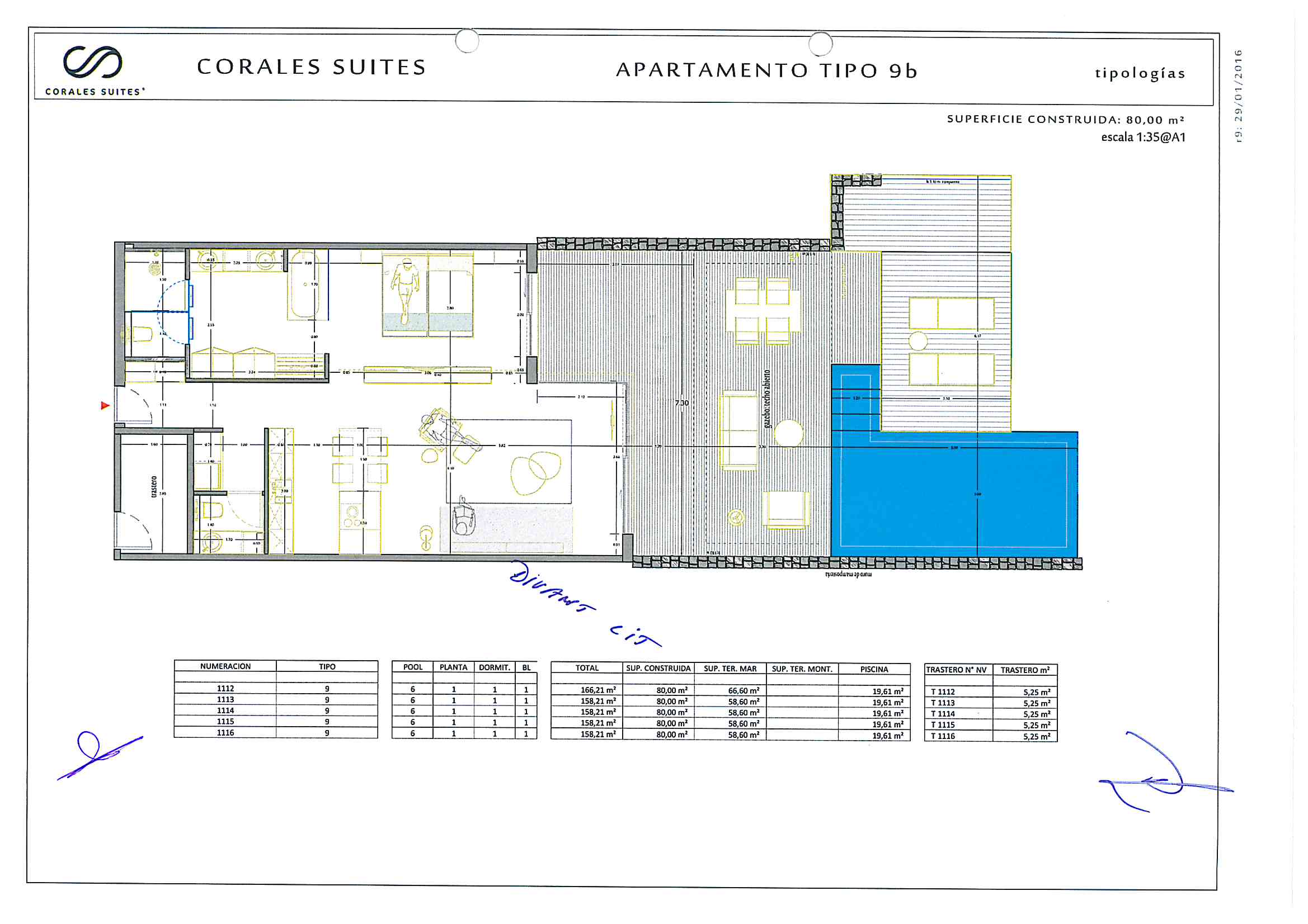 Plan of apartment 1112 Corales Suites