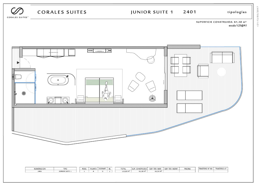 this is floor plan of corales beach 2401